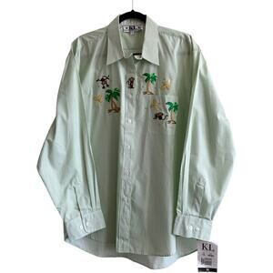 KL Collection XL Striped Monkey Banana Button Up
